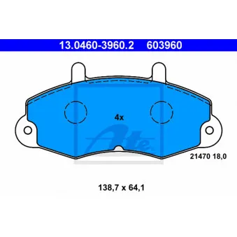 Jeu de 4 plaquettes de frein avant ATE 13.0460-3960.2