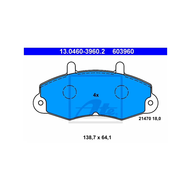 Jeu de 4 plaquettes de frein avant ATE 13.0460-3960.2