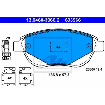 Jeu de 4 plaquettes de frein avant ATE 13.0460-3966.2