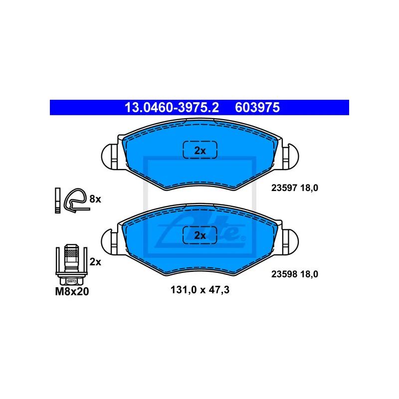 Jeu de 4 plaquettes de frein avant ATE 13.0460-3975.2