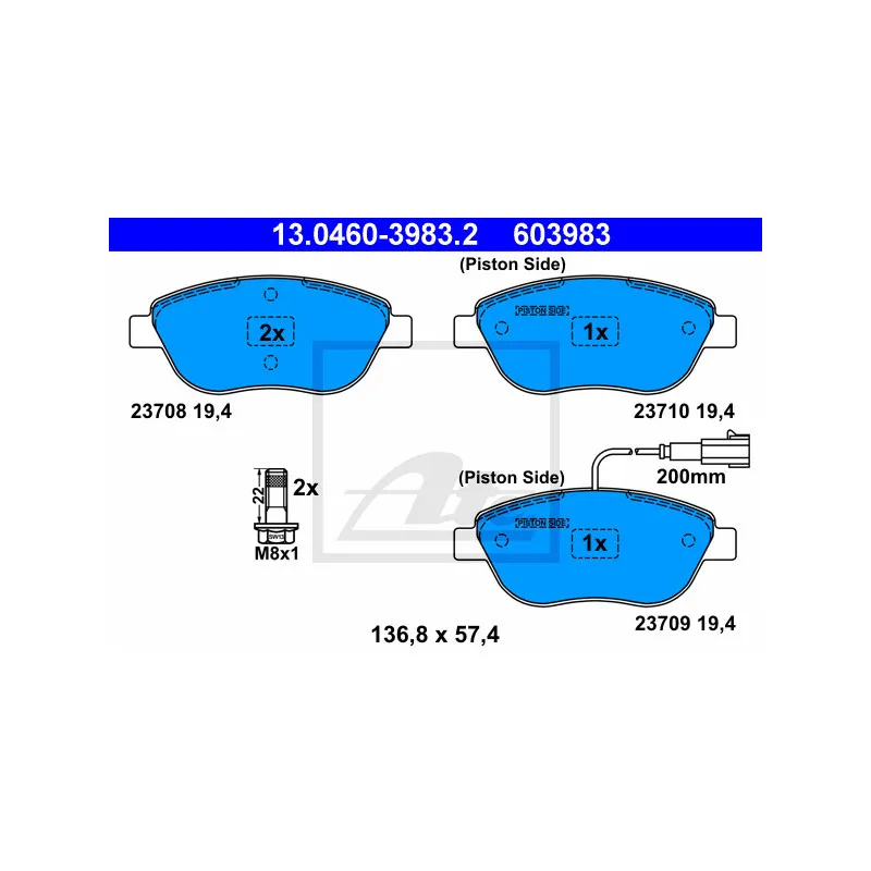 Jeu de 4 plaquettes de frein avant ATE 13.0460-3983.2