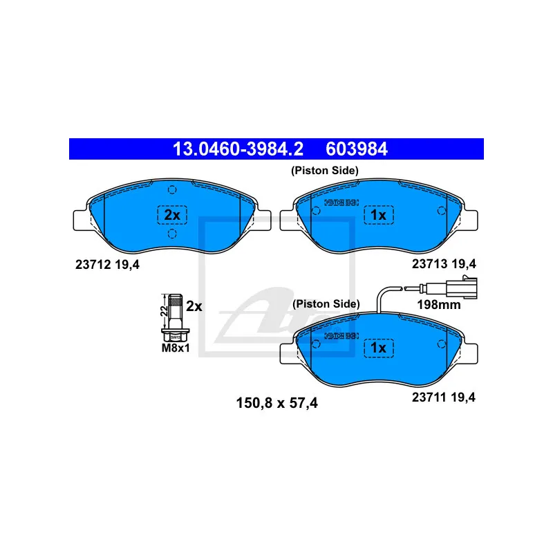 Jeu de 4 plaquettes de frein avant ATE 13.0460-3984.2