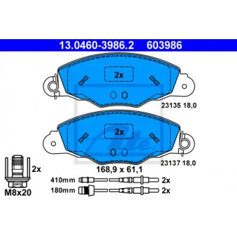 Jeu de 4 plaquettes de frein avant ATE 13.0460-3986.2