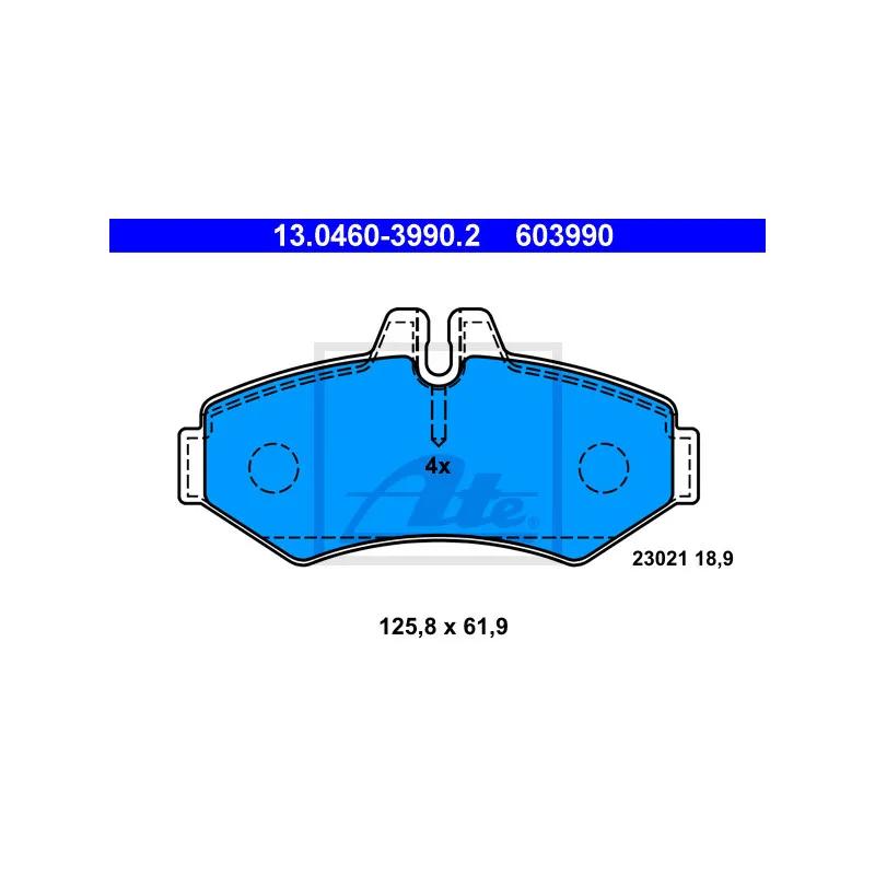 Jeu de 4 plaquettes de frein arrière ATE 13.0460-3990.2