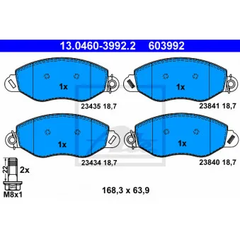 Jeu de 4 plaquettes de frein avant ATE 13.0460-3992.2