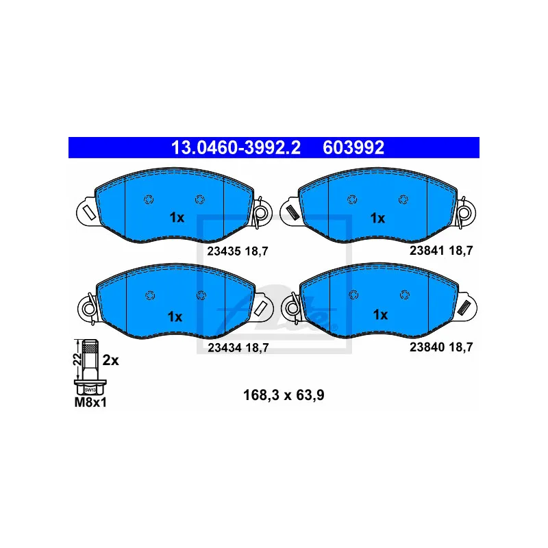 Jeu de 4 plaquettes de frein avant ATE 13.0460-3992.2