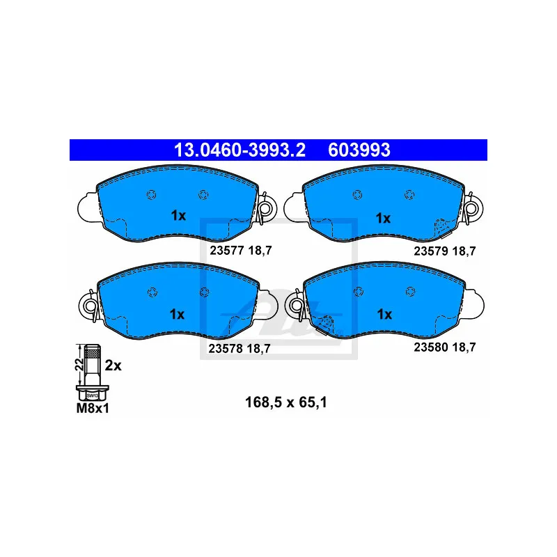 Jeu de 4 plaquettes de frein avant ATE 13.0460-3993.2