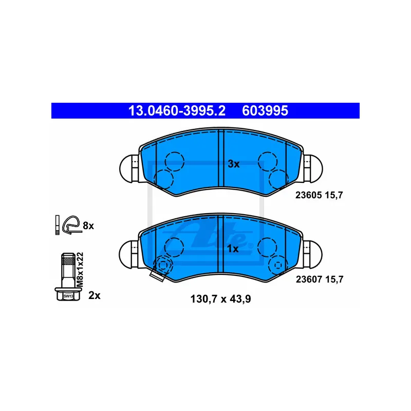 Jeu de 4 plaquettes de frein avant ATE 13.0460-3995.2