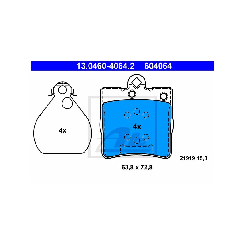Jeu de 4 plaquettes de frein arrière ATE 13.0460-4064.2
