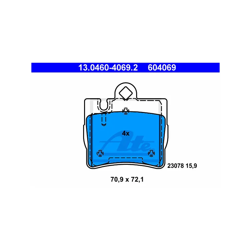 Jeu de 4 plaquettes de frein arrière ATE 13.0460-4069.2