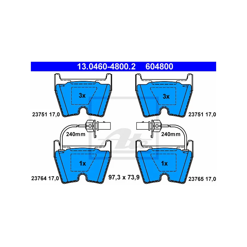 Jeu de 4 plaquettes de frein avant ATE 13.0460-4800.2