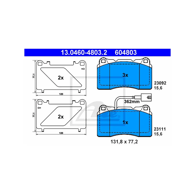Jeu de 4 plaquettes de frein avant ATE 13.0460-4803.2