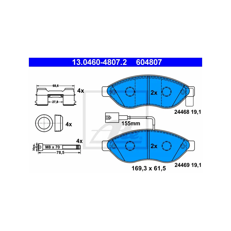 Jeu de 4 plaquettes de frein avant ATE 13.0460-4807.2