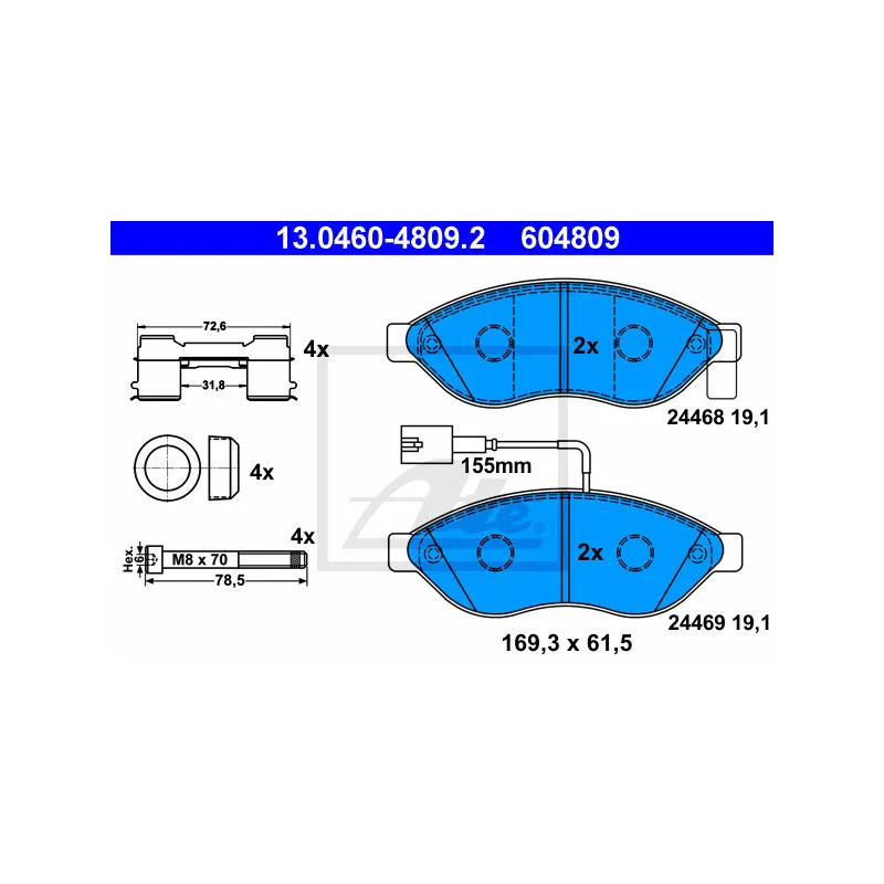 Jeu de 4 plaquettes de frein avant ATE 13.0460-4809.2
