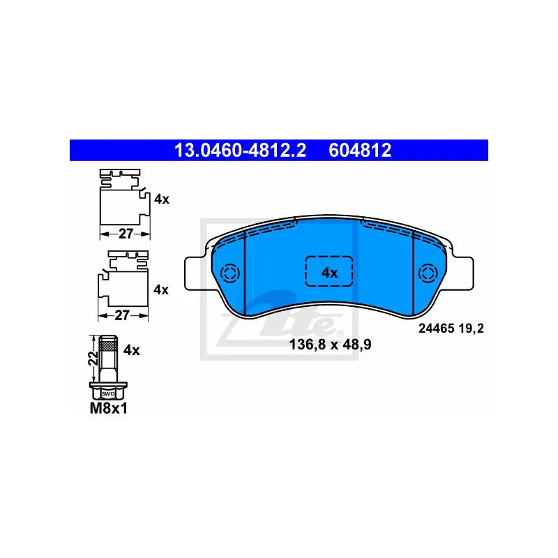 Jeu de 4 plaquettes de frein arrière ATE 13.0460-4812.2