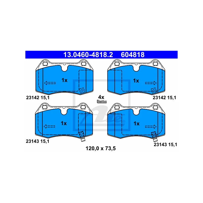 Jeu de 4 plaquettes de frein avant ATE 13.0460-4818.2