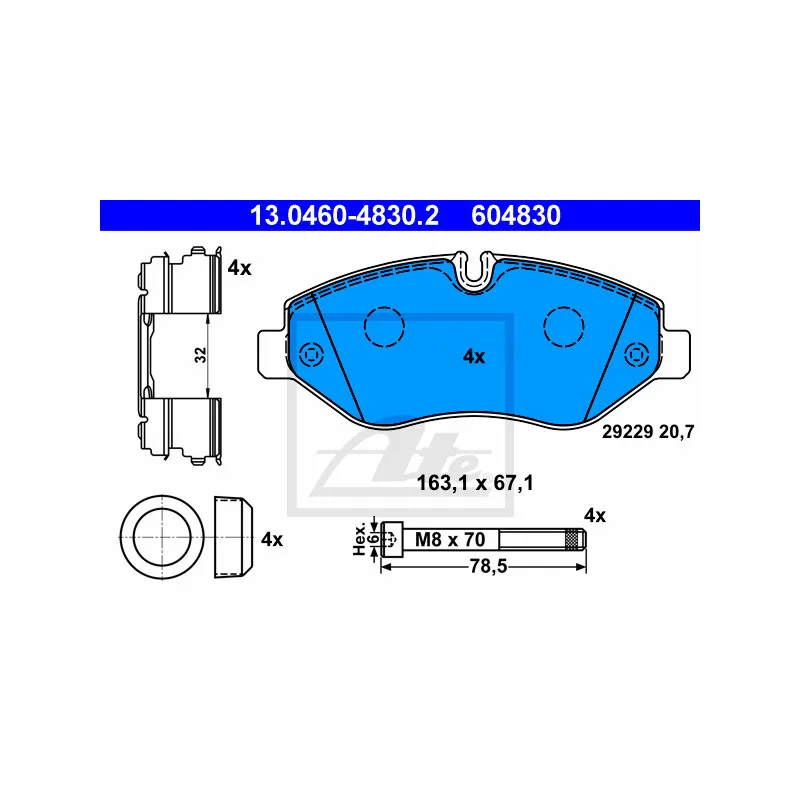 Jeu de 4 plaquettes de frein avant ATE 13.0460-4830.2