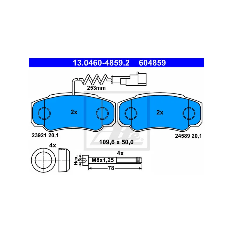 Jeu de 4 plaquettes de frein arrière ATE 13.0460-4859.2