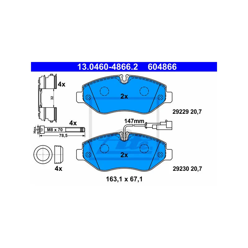 Jeu de 4 plaquettes de frein avant ATE 13.0460-4866.2