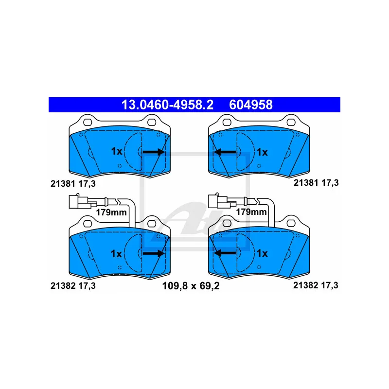 Jeu de 4 plaquettes de frein avant ATE 13.0460-4958.2
