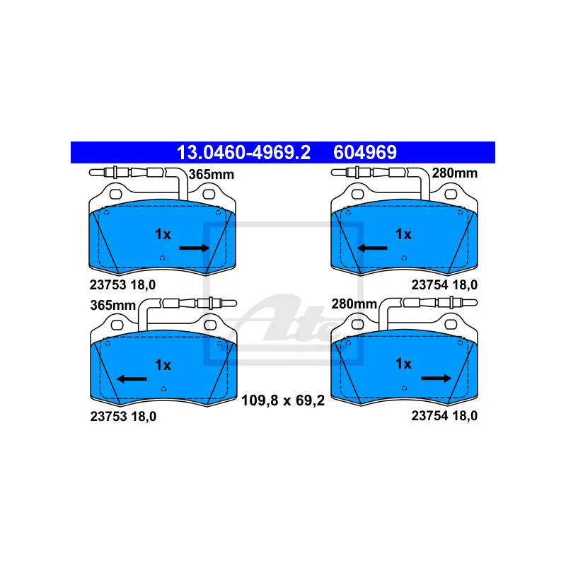 Jeu de 4 plaquettes de frein avant ATE 13.0460-4969.2