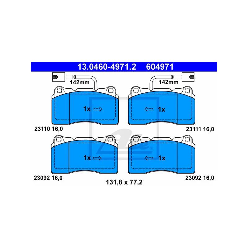 Jeu de 4 plaquettes de frein avant ATE 13.0460-4971.2