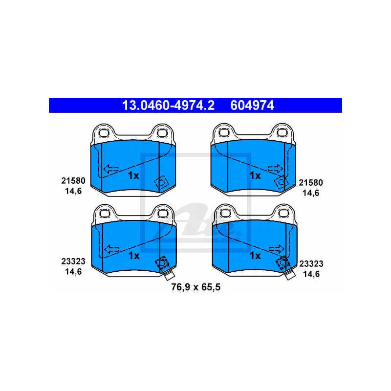Jeu de 4 plaquettes de frein arrière ATE 13.0460-4974.2