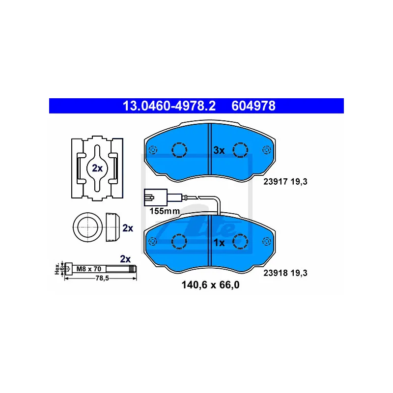Jeu de 4 plaquettes de frein avant ATE 13.0460-4978.2