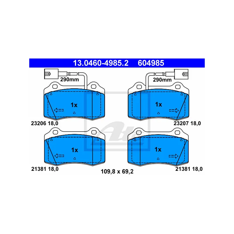 Jeu de 4 plaquettes de frein avant ATE 13.0460-4985.2