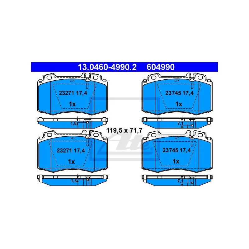 Jeu de 4 plaquettes de frein avant ATE 13.0460-4990.2
