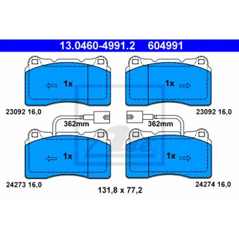 Jeu de 4 plaquettes de frein avant ATE 13.0460-4991.2