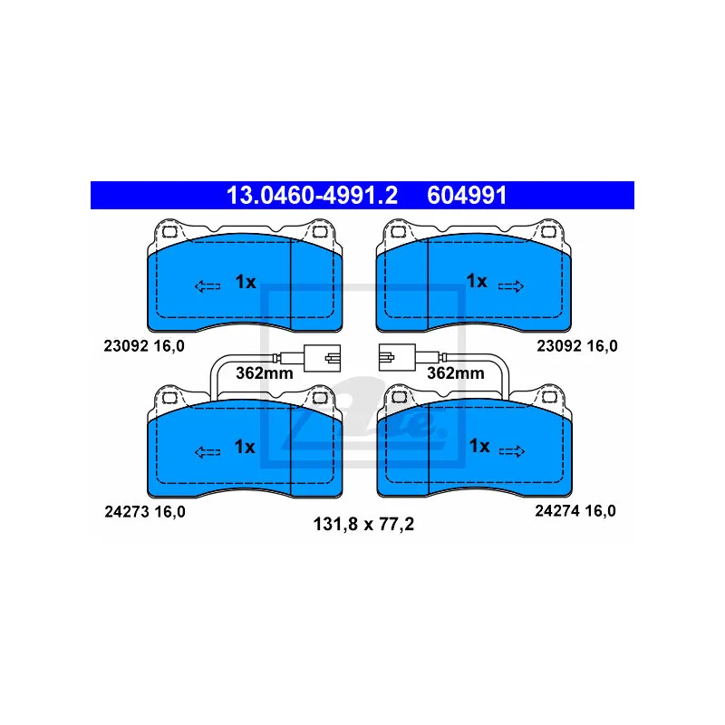 Jeu de 4 plaquettes de frein avant ATE 13.0460-4991.2