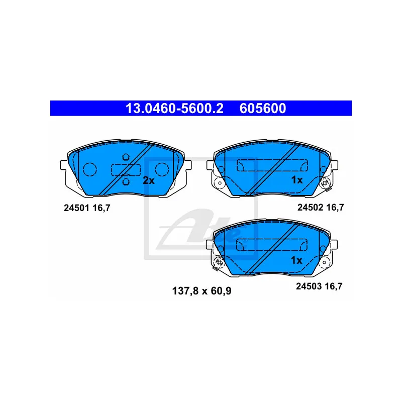 Jeu de 4 plaquettes de frein avant ATE 13.0460-5600.2