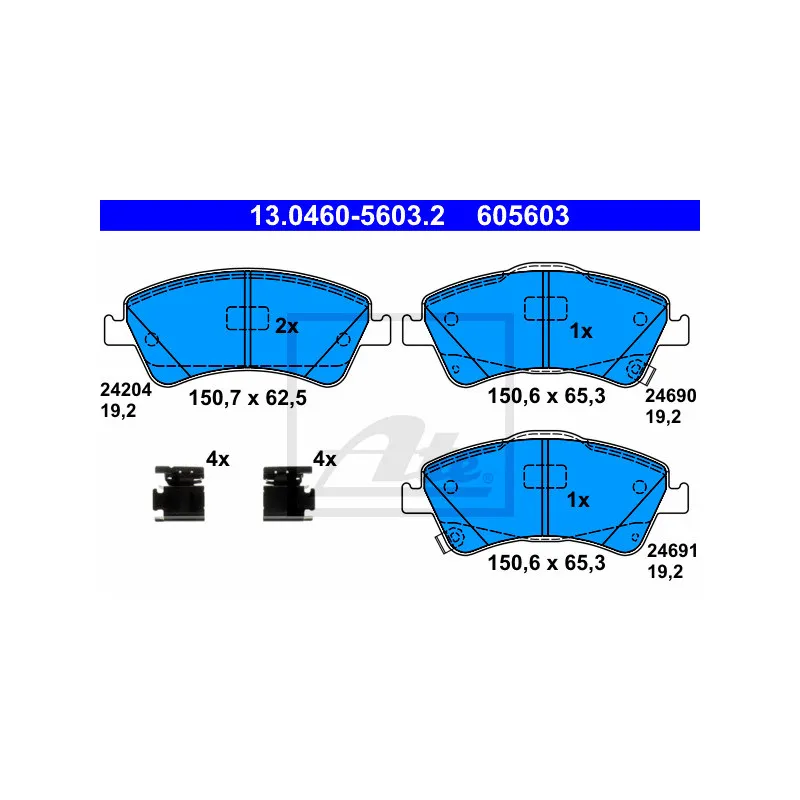 Jeu de 4 plaquettes de frein avant ATE 13.0460-5603.2
