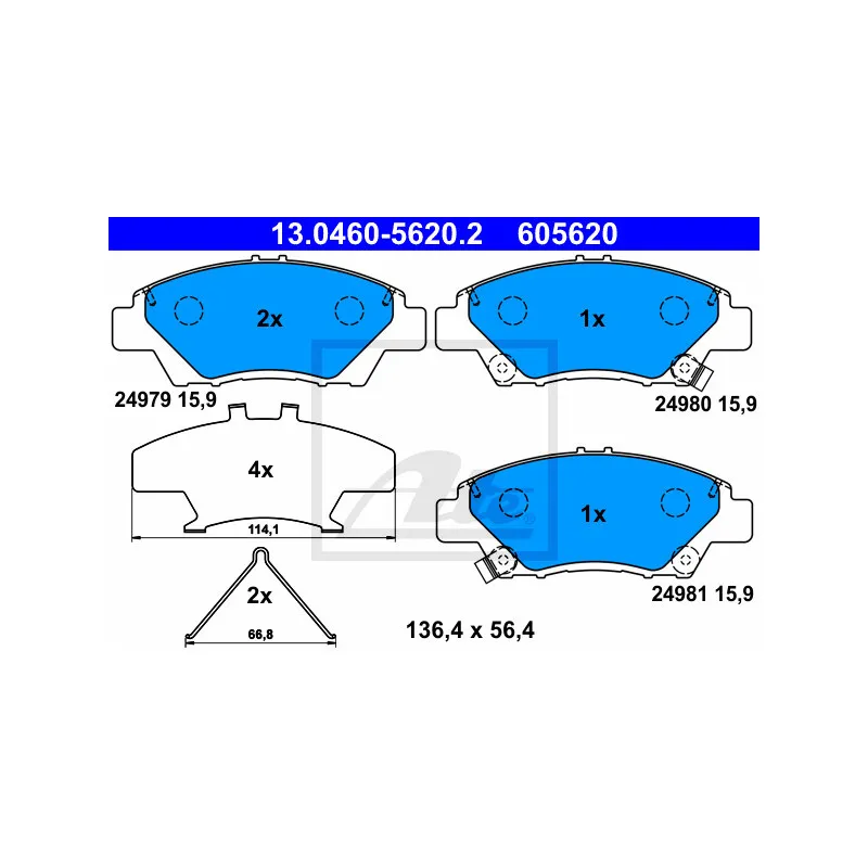 Jeu de 4 plaquettes de frein avant ATE 13.0460-5620.2