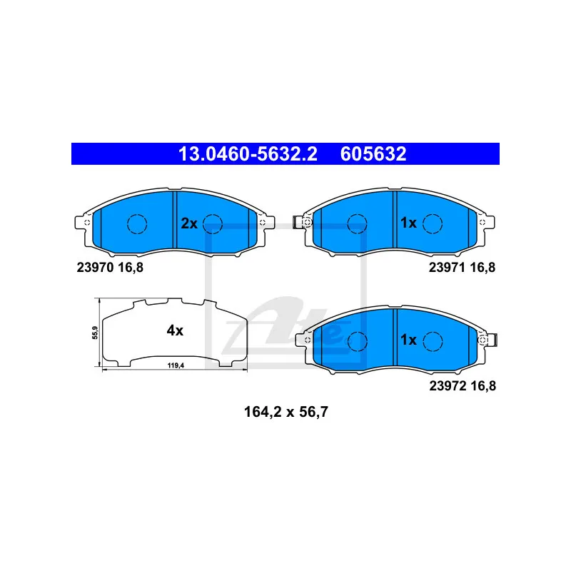 Jeu de 4 plaquettes de frein avant ATE 13.0460-5632.2