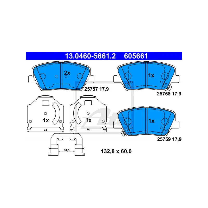 Jeu de 4 plaquettes de frein avant ATE 13.0460-5661.2