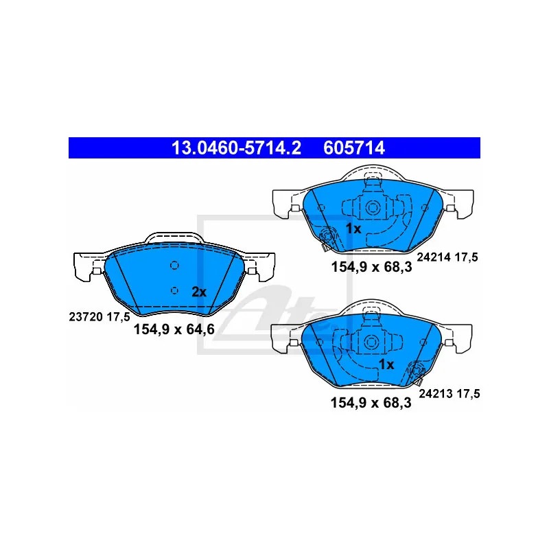 Jeu de 4 plaquettes de frein avant ATE 13.0460-5714.2