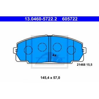 Jeu de 4 plaquettes de frein avant ATE 13.0460-5722.2