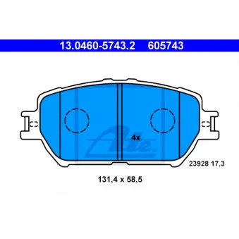 Jeu de 4 plaquettes de frein avant ATE 13.0460-5743.2