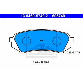 Jeu de 4 plaquettes de frein arrière ATE 13.0460-5749.2