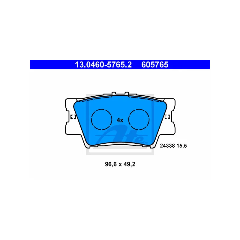 Jeu de 4 plaquettes de frein arrière ATE 13.0460-5765.2