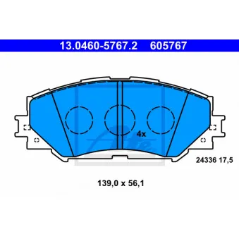 Jeu de 4 plaquettes de frein avant ATE 13.0460-5767.2
