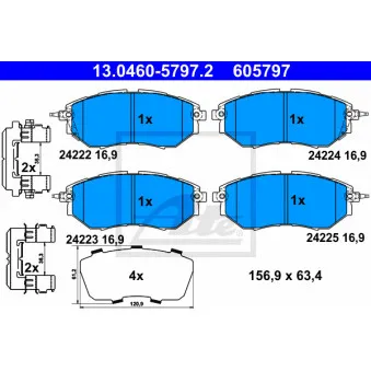 Jeu de 4 plaquettes de frein avant ATE 13.0460-5797.2