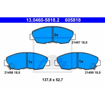 Jeu de 4 plaquettes de frein avant ATE 13.0460-5818.2