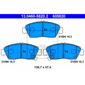 Jeu de 4 plaquettes de frein avant ATE 13.0460-5820.2