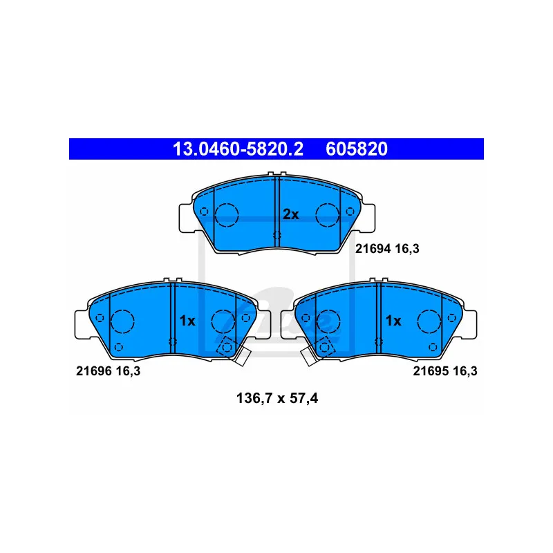 Jeu de 4 plaquettes de frein avant ATE 13.0460-5820.2