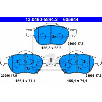 Jeu de 4 plaquettes de frein avant ATE 13.0460-5844.2