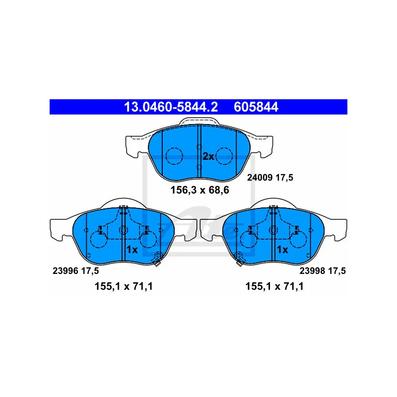 Jeu de 4 plaquettes de frein avant ATE 13.0460-5844.2