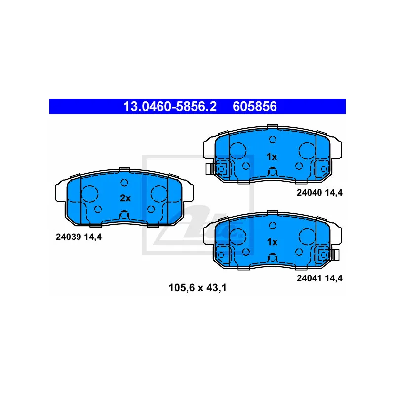 Jeu de 4 plaquettes de frein arrière ATE 13.0460-5856.2